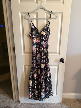 Cupshe Black Floral V-Neck Spaghetti-Strap Maxi Dress (100)